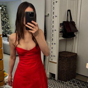 White Fox Boutique Wanna Be There Red Midi Bustier sweetheart open back dress